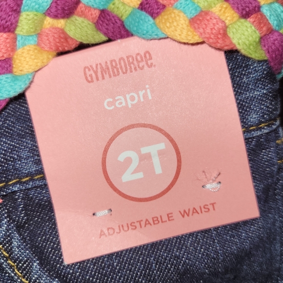 🆕️🐵🌴 Vintage Gymboree Jungle Gem Monkey Outfit Coral Tee Denim Capris 2T Girl - Picture 5 of 7